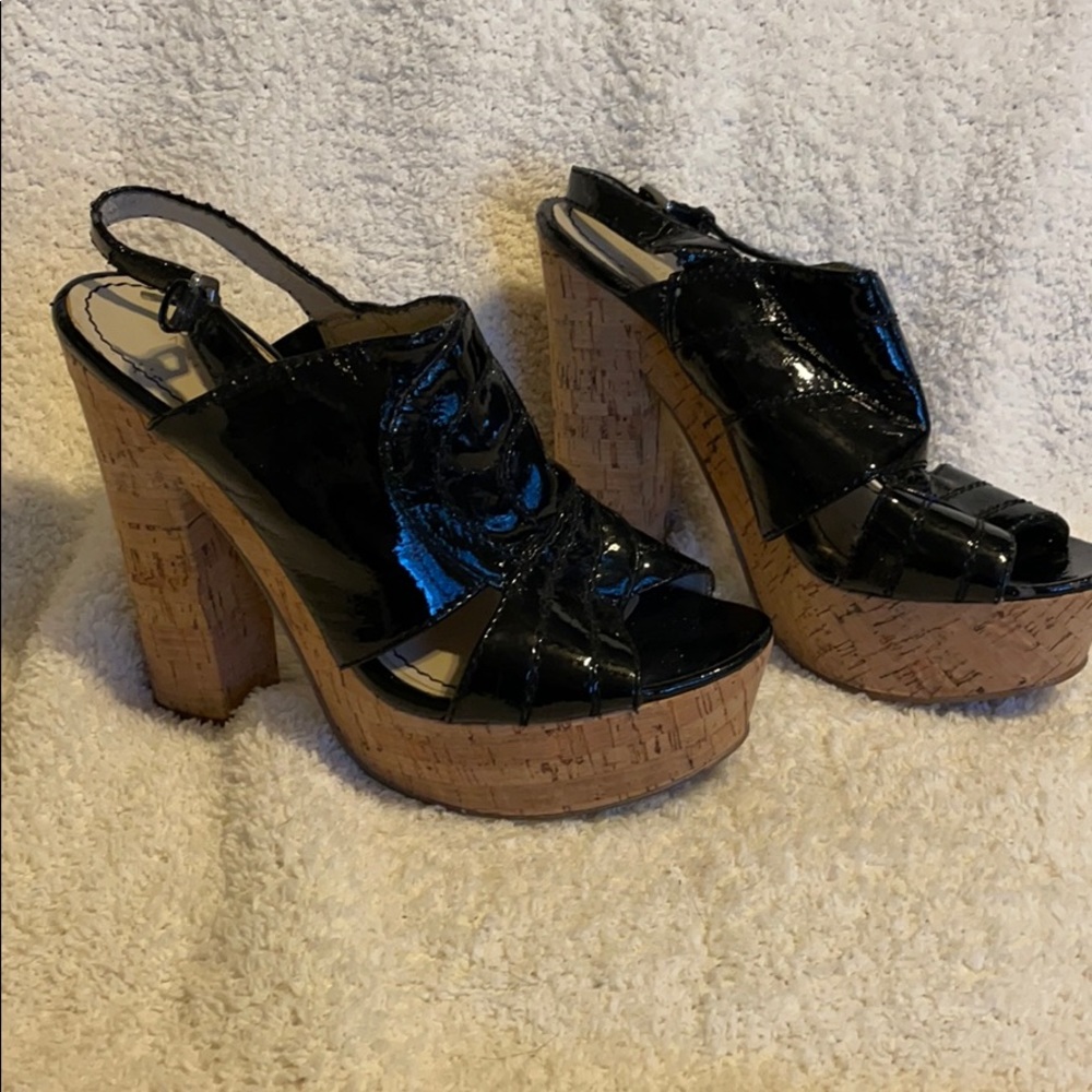 Nine West patent leather and cork platforms